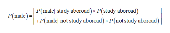 P(male study aboroad)x P(study aboroad)
P(male)+P(male| not study aboroad) x P(notstudy aboroad)
