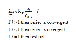 a,
lim nlog 4n =l
if 1>1 then series is convergent
if 1<1 then series is divergent.
if 1 =1 then test fail.
