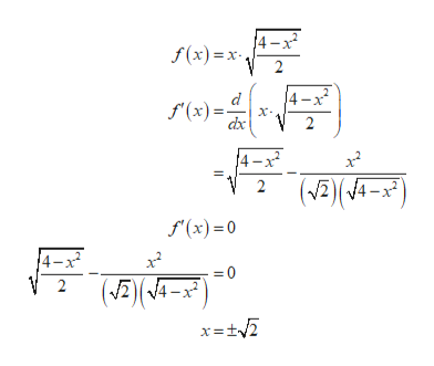 4-x²
f(x) =x-
14-x
f'(x) =
dx
x-
4-x
(vE)(
f'(x) = 0
4-x
(JE)(Ja –x² )
x=t2
2.
2.

