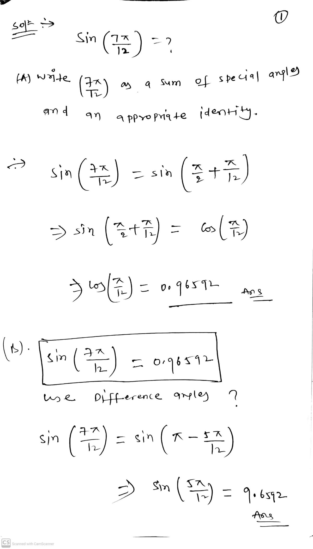 Trigonometry homework question answer, step 1, image 1