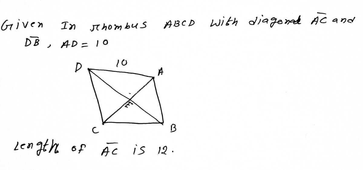 Answered: In rhombus ABCD, with diagonals AC and… | bartleby