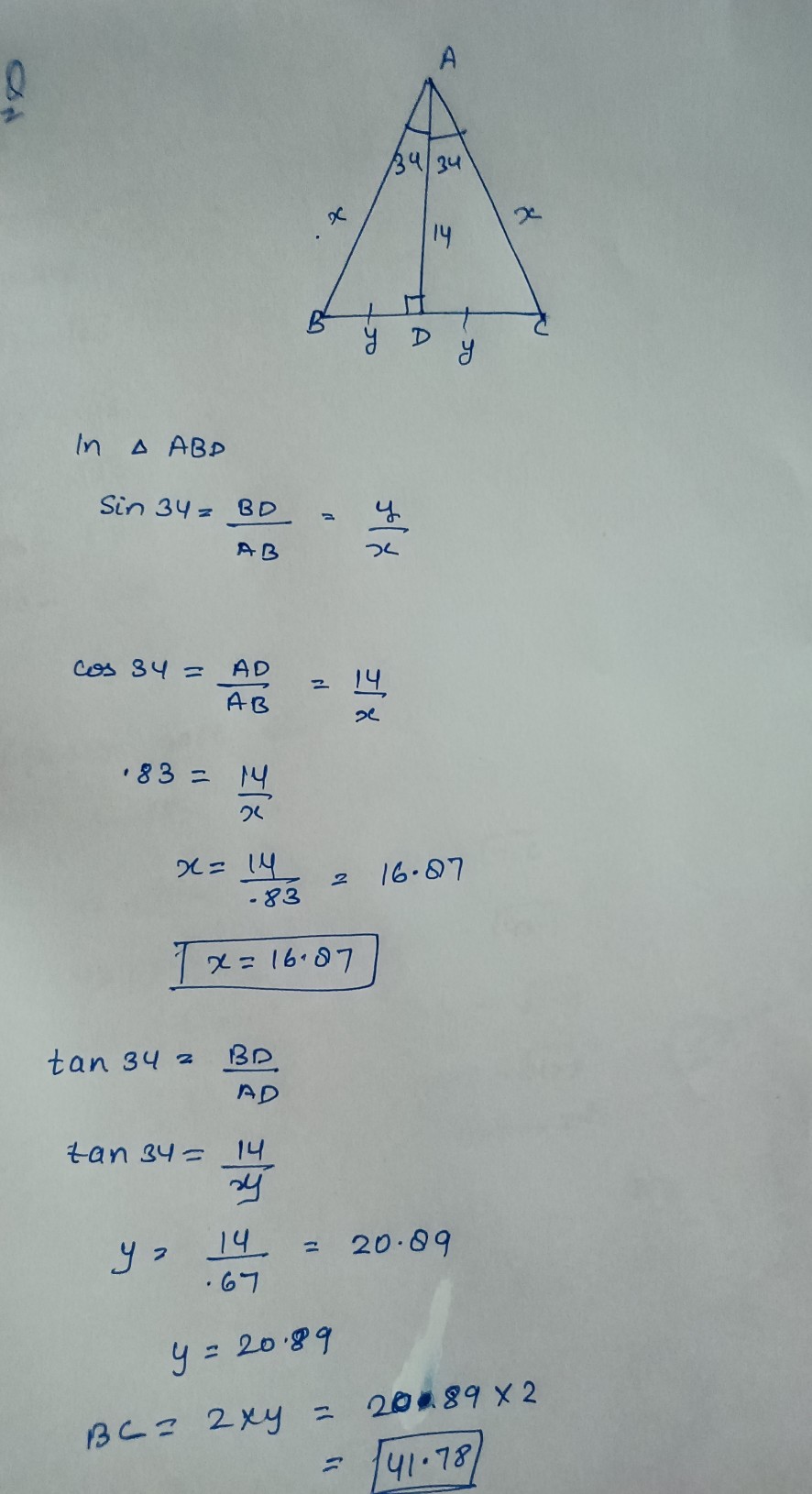 Solved Some angles and the length of an altitude of a