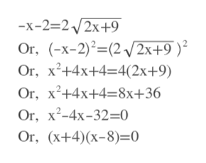 -х-232 2х+9
Or, x-2)(22x+9 )
Or, x2+4x+4 4(2x+9)
Or, x2+4x+4-8x+36
Or, х?-4x-32-0
Оr, (x+4)(х-8)-0
