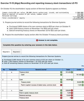 Answered: Exercise 11-13 (Algo) Recording And… | Bartleby