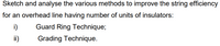 Sketch and analyse the various methods to improve the string efficiency
for an overhead line having number of units of insulators:
i)
Guard Ring Technique;
ii)
Grading Technique.
