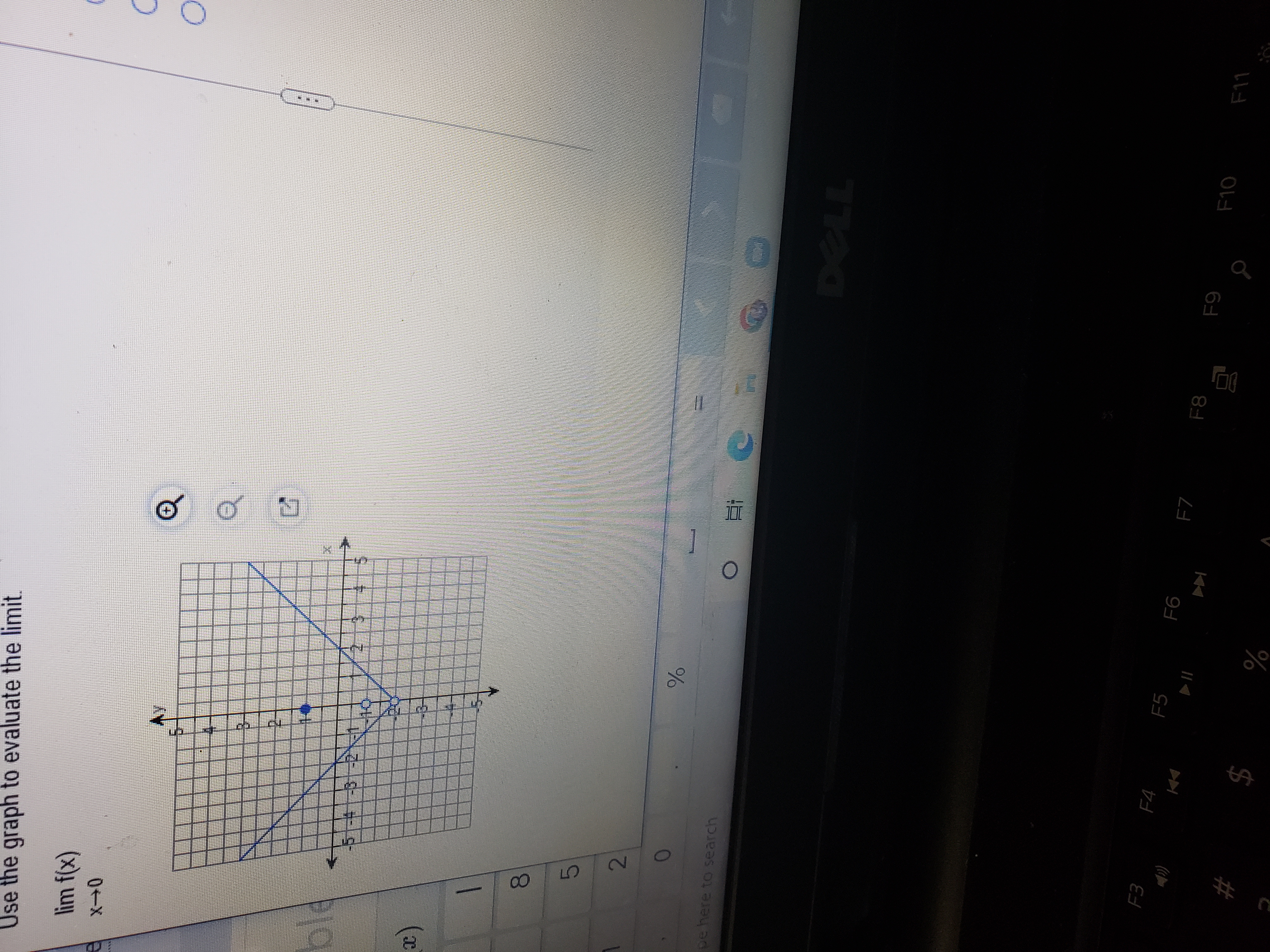 LL
%24
Use the graph to evaluate the limit.
lim f(x)
of
8.
2.
pe here to search
F4
F5
F7
#
%
