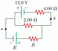 a
I'
12.0 V
+
|+
E
2.00 2
www
www
R
4.00 2
b