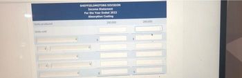 Units produced
Units sold
SHEFFIELDMOTORS DIVISION
Income Statement
For the Year Ended 2022
Absorption Costing
260,000
200.000