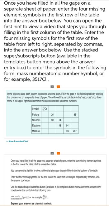 Answered Symbol Cr 24 Protons Neutrons Electrons bartleby