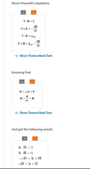 Answered: Show Maxwell's Equations | Bartleby