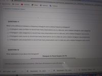 - bbhosted.cuny.edu/webapps/assessment/take/launch.jsp?course_assessment_id%3_2002404 1&course_id3 2050858 12
Aplicaciones M Gmail YouTube
AMaps
Noticias
Traducir
* Question Completion Status:
QUESTION 11
What is the difference between a frequency histogram and a relative frequency histogram?
O A histogram uses numbers to record how many observations are in a data set, and a relative histogram uses categories.
O A histogram uses categories to record how many observations are in a data set, and a relative histogram uses counts.
O A histogram uses counts to record how many observations are in a data set, and a relative histogram uses proportions.
O A histogram uses proportions to record how many observations are in a data set, and a relative histogram uses counts.
QUESTION 12
What statement is true about this histogram?
Histogram for Paired Samples (N=79)
Click Save and Submit to save and submit. Click Save All Answers to save all answers.
Worksheet Py....docx
Reading - Mappi..pdf
* MLK Letter -2.pdf
Worksheet - W....docx
