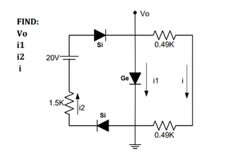 Answered: FIND: Vo i1 i2 i 20V- 1.5K. 12 Si Si Ge… | bartleby