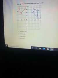 Which type of transformation is shown on the graph below?
B'
6-
B
A'
4-
D'
2
-6
-4
-2
2.
4
-2
-4
-6-
O Translation (slide)
O Reflection (flip)
O Rotation (turn)
O None of these
P Type here to search
