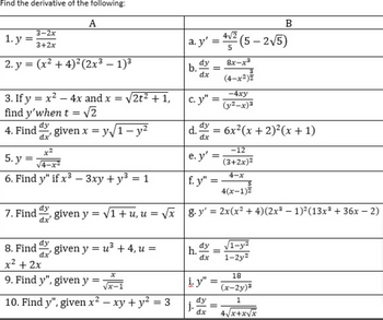 Answered: Find the derivative of the following:… | bartleby