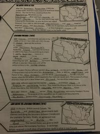 **America Moves West Graphic Organizer**

**The United States in 1783**

After the American Revolution (1783), the United States received a vast amount of land from Great Britain. The new territory stretched from the Appalachian Mountains to the Mississippi River and from Canada to Spanish Florida. For the next twenty-year span following the Revolution, no new territory was added. However, from 1803 to 1853 through negotiations and war, America acquired seven new territories. In this era of expansion, early Americans believed it was their "manifest destiny," or their God-given right, to expand from the Atlantic coast to the Pacific coast.

**1783: Shade New Territory**

_A map is shown highlighting the area in the eastern part of the United States._

---

**Louisiana Purchase (1803)**

1800: France controlled this vast area in the middle of the U.S. from 1699 until 1762, the year it ceded (gave up) the territory to Spain. Under Napoleon Bonaparte's leadership, France took back the territory in 1800 in the hope of re-establishing an empire in North America. However, a slave revolt in French Haiti and an impending war with Britain led French officials to abandon these plans and sell the entire territory to the United States.

1803: President Thomas Jefferson wanted New Orleans as a key port in the south, and a transportation hub at the end of the Mississippi River. In 1803, he negotiated with France to buy New Orleans and the whole Louisiana Territory (828,000 square miles) for $15 million, which equaled four cents per square acre. The Louisiana Purchase secured a major port in New Orleans and doubled the size of the United States.

1804-1806: Jefferson appointed Meriwether Lewis and William Clark to explore the Louisiana Territory. They traced the Missouri River to its source in the Rocky Mountains, then followed the Columbia River to the Pacific Ocean.

1805-1807: Zebulon Pike led the Pike Expedition sent out by President Thomas Jefferson. The purpose of this expedition was to explore and document the southern portion of the Louisiana Territory.

**1803: Shade New Territory**

_The map highlights the region of the Louisiana Purchase in the central United States._

---

**Land Above the Louisiana Purchase (1818)**

1818: In this era, Britain owned Canada. The British and American governments both claimed land along the boundary between Canada and the Louisiana Territory. Finally, an