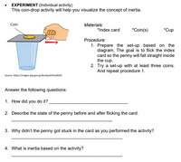 coin drop experiment answers