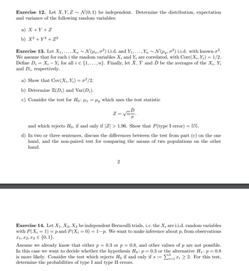 Answered: Exercise 12. Let X,Y,Z~ N(0,1) be… | bartleby