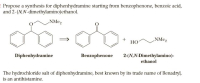 Propose a synthesis for diphenhydramine starting from benzophenone, benzoic acid,
and 2-(N, N-dimethylamino)ethanol.
NMe,
NMe,
HO
Diphenhydramine
Benzophenone
2-(N,N-Dimethylamino)-
ethanol
The hydrochloride salt of diphenhydramine, best known by its trade name of Benadryl,
is an antihistamine.
