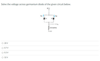 Solve the voltage across germanium diode of the given circuit below.
32 V
lot
loz
Ge
6.8 kohms
4 V
28 V
O 0.7 V
O 0.3 V
O 32 V
