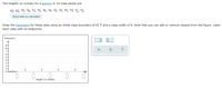 The heights (in inches) for a sample of 14 male adults are
62, 82, 79, 76, 73, 70, 79, 79, 79, 75, 75, 75, 72, 72
Send data to calculator
Draw the histogram for these data using an initial class boundary of 61.5 and a class width of 6. Note that you can add or remove classes from the figure. Label
each class with its endpoints.
Frequency
Height (in inches)
