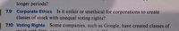 longer periods?
| 7.9 Corporate Ethics Is it unfair or unethical for corporations to create
classes of stock with unequal voting rights?
7.10 Voting Rights Some companies, such as Google, have created classes of
atook urith littl
11
