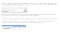 On December 18, 2020, Stephanie Corporation acquired 100 percent of a Swiss company for 4.006 million Swiss francs (CHF), which is
indicative of book and fair value. At the acquisition date, the exchange rate was $1.00 = CHF 1. On December 18, 2020, the book and
fair values of the subsidiary's assets and liabilities were as follows:
Cash
CHF
Inventory
Property, plant, and equipment
Notes payable
806,000
1,306,000
4,006,000
(2,112,000)
Stephanie prepares consolidated financial statements on December 31, 2020. By that date, the Swiss franc has appreciated to $1.10 =
CHF 1. Because of the year-end holidays, no transactions took place prior to consolidation.
a. Determine the translation adjustment to be reported on Stephanie's December 31, 2020, consolidated balance sheet, assuming that
the Swiss franc is the Swiss subsidiary's functional currency. What is the economic relevance of this translation adjustment?
b. Determine the remeasurement gain or loss to be reported in Stephanie's 2020 consolidated net income, assuming that the U.S.
dollar is the functional currency. What is the economic relevance of this remeasurement gain or loss?
Translation adjustment
positive
(400,600)
a.
b.
Remeasurement loss
