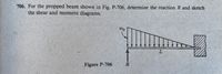 706. For the propped beam shown in Fig. P-706, determine the reaction R and sketch
the shear and moment diagrams.
L.
Figure P-706
