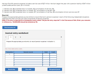 Answered: Harrison Forklift's Pension Expense… | Bartleby