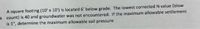 A square footing (10' x 10') is located 6' below grade. The lowest corrected N value (blow
s count) is 40 and groundwater was not encountered. If the maximum allowable settlement
is 1", determine the maximum allowable soil pressure.
