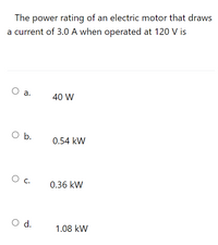 Electric Motor Power Rating