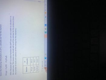 **Calculating ΔS° for the Reaction at 25°C**

Given the following information, calculate ΔS° for the reaction:

\[ \text{SO}_3(g) + \text{H}_2\text{O}(l) \rightarrow \text{H}_2\text{SO}_4(l) \]

**Hint:** Because ΔS° is a state function (like ΔH°), you can use a table to calculate it in the same way. This means you should add up all the entropy for the products (times the number of each) and subtract all the entropy for the reactants.

**Entropy Values:**

| Species     | S° (J/mol·K) |
|-------------|--------------|
| SO₃(g)      | 256.2        |
| H₂O(l)      | 69.9         |
| H₂SO₄(l)    | 156.9        |

**Solution Choices:**
- a) 544.3 J/K

**Explanation:**

To calculate the standard entropy change (ΔS°) for the reaction, use the following equation:

\[ ΔS° = ΣS°_{\text{products}} - ΣS°_{\text{reactants}} \]

1. Calculate the sum of the entropies of the products:
   - H₂SO₄(l): 156.9 J/mol·K

2. Calculate the sum of the entropies of the reactants:
   - SO₃(g): 256.2 J/mol·K
   - H₂O(l): 69.9 J/mol·K

3. Subtract the total entropy of the reactants from the total entropy of the products to find ΔS°.