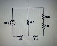 ### Electrical Circuit Diagram

This diagram represents a basic electrical circuit with several components connected in different configurations. Below is a detailed description of the elements in this circuit:

#### Components:
1. **Voltage Source**:
   - The circuit includes a 24V voltage source denoted by a circle with a plus and minus sign, indicating the polarity.

2. **Resistors**:
   - There are five resistors in the circuit:
     - A 5-ohm resistor connected in series near the bottom left.
     - A 2-ohm resistor in series to the right of the 5-ohm resistor.
     - A 33-ohm resistor placed in parallel with the above two resistors.
     - A combination of a 12-ohm resistor and a 3-ohm resistor in series, together forming a branch parallel to the rest of the circuit.

#### Circuit Configuration:

- The circuit has a combination of series and parallel connections:
  - The 5-ohm and 2-ohm resistors are in series, resulting in their resistance values being summed.
  - This series combination is parallel to the 33-ohm resistor.
  - The parallel combination then connects to another series branch consisting of the 12-ohm and 3-ohm resistors.

This diagram is an example of how resistors can be arranged in circuits to achieve the desired resistance values and current distribution. Understanding these configurations is crucial for circuit analysis and design.