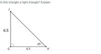 Is this triangle a right triangle? Explain
6.5
45°
G
6.5
