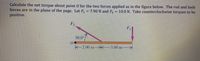 Calculate the net torque about point 0 for the two forces applied as in the figure below. The rod and both
forces are in the plane of the page. Let F, = 7.90 N and F, = 10.0 N. Take counterclockwise torques to be
positive.
30.0
K-200 m
3.00 m
