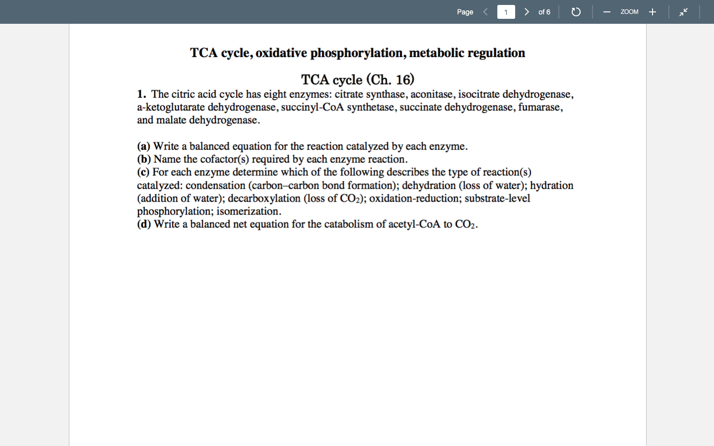 Answered: Page > Of 6 ZOOM + TCA Cycle, Oxidative… | Bartleby