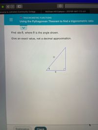 Answered: Find sin 0, where 0 is the angle shown.… | bartleby