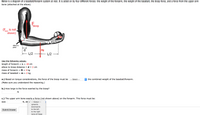 Below is a diagram of a baseball/forearm system at rest. It is acted on by four different forces: the weight of the forearm, the weight of the baseball, the bicep force, and a force from the upper arm bone (attached at the elbow).

### Diagram Explanation
The diagram shows a forearm at rest, holding a baseball. Key features include:
- **F_bicep**: The upward force exerted by the bicep.
- **M_forearm*g**: Downward force due to the weight of the forearm.
- **M_baseball*g**: Downward force due to the weight of the baseball.
- **Elbow as pivot**: The point around which the forearm rotates.

### Use the following values:
- Length of forearm, \( L = 18 \) cm
- Elbow to bicep distance, \( d = 2 \) cm
- Mass of forearm, \( M = 4 \) kg
- Mass of baseball, \( m = 2 \) kg

---

### Questions

a.) Based on torque considerations, the force of the bicep must be ___ the combined weight of the baseball/forearm.  
*(Make sure you understand the reasoning.)*

b.) How large is the force exerted by the bicep?

- Answer in Newtons (N)

c.) The upper arm bone exerts a force (not shown above) on the forearm. This force must be:

- Size: ___ N, direction: ___
  - Options for direction: upwards, downwards, to the left, to the right, none of these

---

### Submission
- Complete the selections and fill in the required values, then submit your answer.