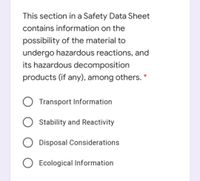 Answered: This Section In A Safety Data Sheet… | Bartleby