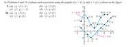 In Problems 9 and 10, evaluate each expression using the graphs of y = f(x) and y = g(x) shown in the figure.
9. (a) (g • f)(-1)
(c) (f° 8) (-1)
10. (a) (g •f)(1)
(c) (f° g) (0)
(b) (g •f) (0)
(d) (f° g)(4)
6.
y= g (x)
(6, 5) (7, 5)
(b) (g •) (5)
(d) (f• g) (2)
(1, 4)
(5, 4)
(8, 4)
(-1, 3),
(7, 3)
(3, 1)
(4, 2)
(6, 2)
(5, 1)
(2, 2)
(-1, 1),
2
4.
6
8 X
-y = f(x)
-2-
(2, -2)
(1, -1)
