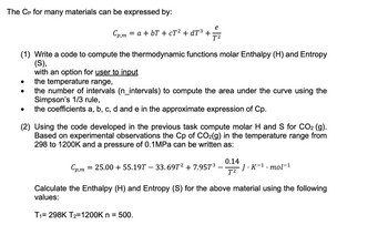 Answered: The Cp for many materials can be… | bartleby