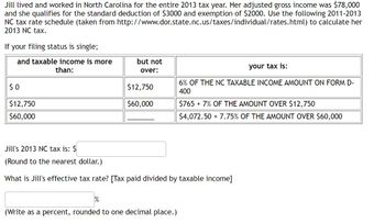 Answered: Jill's 2013 NC tax is: $ (Round to the… | bartleby