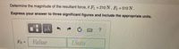 Determine the magnitude of the resultant force, if F, = 210N, F, = 510 N.
Express your answer to three significant figures and include the appropriate units.
FR
Value
Units
=
