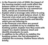 Answered: A. In The Financial Crisis Of 2008, The… | Bartleby