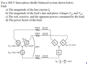 Answered: For a 208-V three-phase ideally… | bartleby