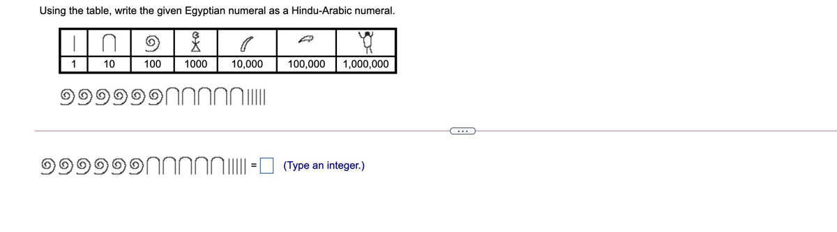 egyptian numerals 1 100