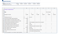 Required information
Data
Budgeted undt sales
Selling price per unit
45,000
$7
70,000
115,000
65,000
85,000
100,000
A
B
D.
E
G
1
Chapter 8: Applying Excel
3 Data
Year 3 Quarter
4
3
2
5 Budgeted unit sales
45,000
70,000
115.000
65,000
85,000
100,000
6
7 - Seling price per unit
8 Accounts receivable, beginning balance
9 - Sales collected in the quarter sales are made
per unit
65,000
75%
10 - Sales collected in the quarter after sales are made
11 - Desired endng firished goods inventory is
12 - Finished goods inventory, beginning
25%
30%
of the budgeted unit sales of the net quarter
12,000
units
13 - Raw materials required to produce one unit
14 - Desired ending inventory of raw materials is
15 Raw materials inventory, beginning
16 - Raw material costs
17 - Raw materials purchases are paid
pounds
of the next quarter's production needs
pounds
10%
23.000
0.80
per pound
in the quarter the purchases are made
in the quarter following purchase
60%
18
and
40%
19 - Accounts payable for raw materials, beginning balance
81,500
