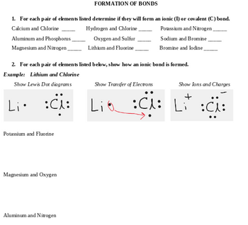 Answered: FORMATION OF BONDS 1. For each pair of… | bartleby