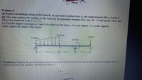 300 mm
Problem 5:
(a) Replace the loading acting on the beam by an equivalent resultant force FR and couple moment (MR)c at point C.
(b) This time replace the loading on the beam by an equivalent resultant force only (FR =?) and specify where this
force acts, measured from C (x'=2).
(c) Find the support reactions at 4 and C (As shown in the figure, A is a pin support, C is a roller support).
(Note: Ignore the depth of the beam)
30 kN/m
20 kN
15KN/m
50 kNm
2.0 m
+ 1.0 m
1.5 m
Problem 6: Replace the given loading system by an equivalent resultant force and specify where the resultant's line of
action intersects the member AB measured from A.
10m
2.0 m
