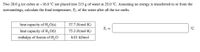 Two 20.0 g ice cubes at –16.0 °C are placed into 215 g of water at 25.0 °C. Assuming no energy is transferred to or from the
surroundings, calculate the final temperature, T;, of the water after all the ice melts.
heat capacity of H,O(s)
37.7 J/(mol·K)
Tf =
heat capacity of H,O(l)
75.3 J/(mol-K)
enthalpy of fusion of H,O
6.01 kJ/mol
