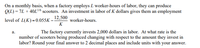 On a monthly basis, when a factory employs \( L \) worker-hours of labor, they can produce 

\[ Q(L) = 7L + 40L^{1.6} \] 

scooters. An investment in labor of \( K \) dollars gives them an employment level of 

\[ L(K) = 0.055K - \frac{12,500}{K} \] 

worker-hours.

a. The factory currently invests 2,000 dollars in labor. At what rate is the number of scooters being produced changing with respect to the amount they invest in labor? Round your final answer to 2 decimal places and include units with your answer.